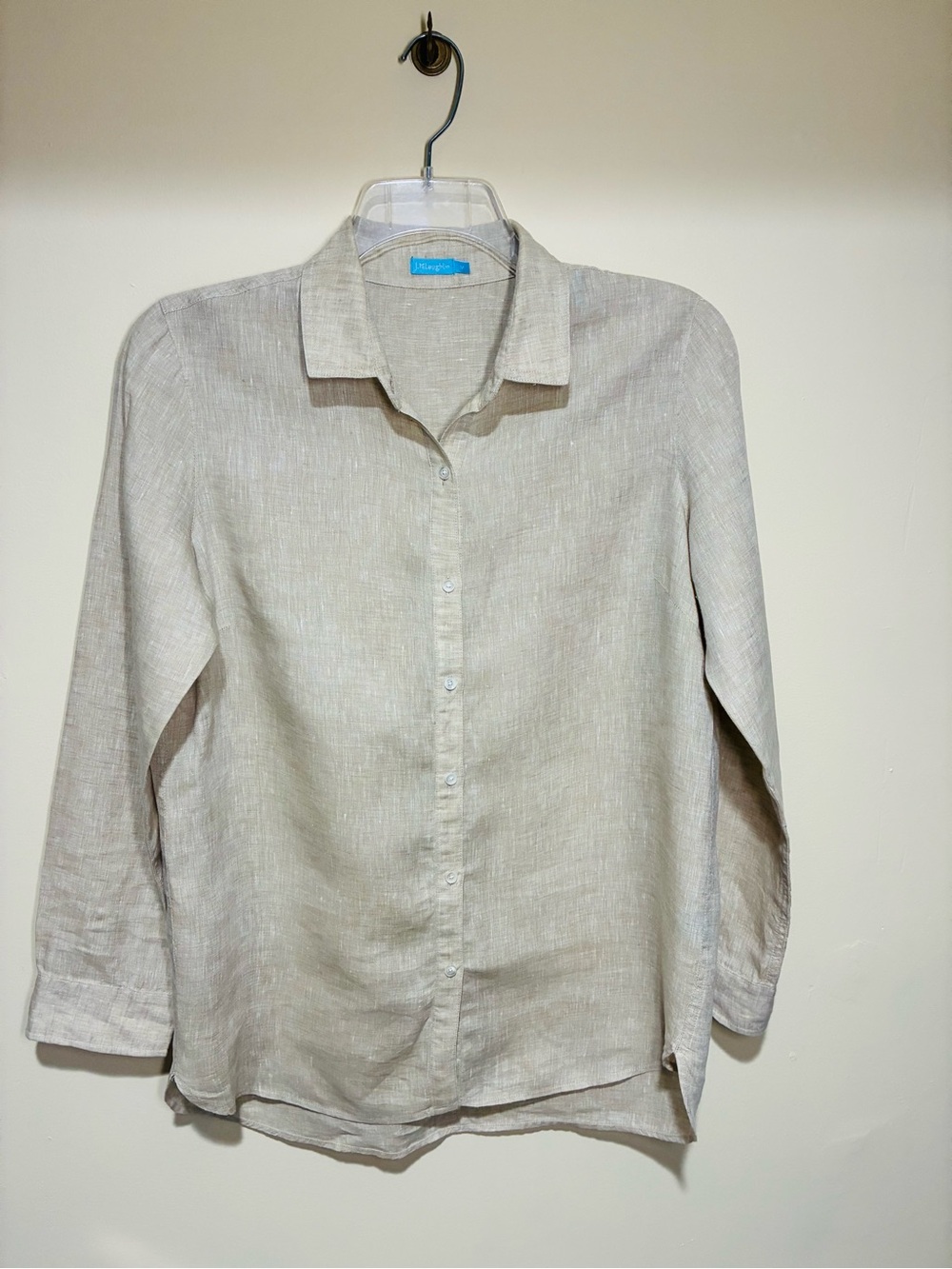 J McLaughlin 100% Linen Button-Down Shirt Tan Beige